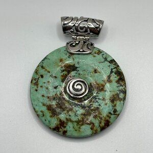 Turquoise Sterling Silver Pendant .925 CFJ ‎ Filigree Bail Swirl artisan pendant